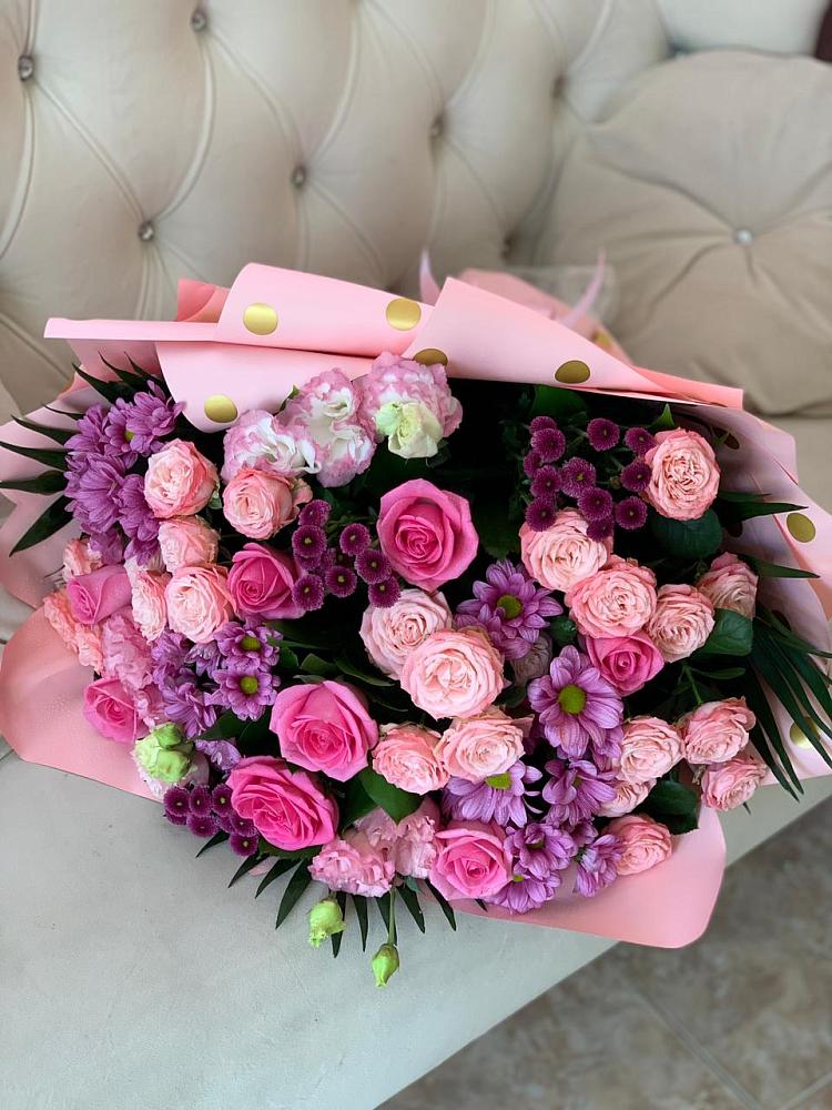 Букет Ваше величество в Касимове Букет цветов из: Хризантемы, Розы и Лизиантусы в Касимове