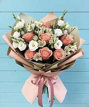 Букет олимп в Касимове Букет цветов из:  Розы, Альстромерии и Лизиантусы в Касимове