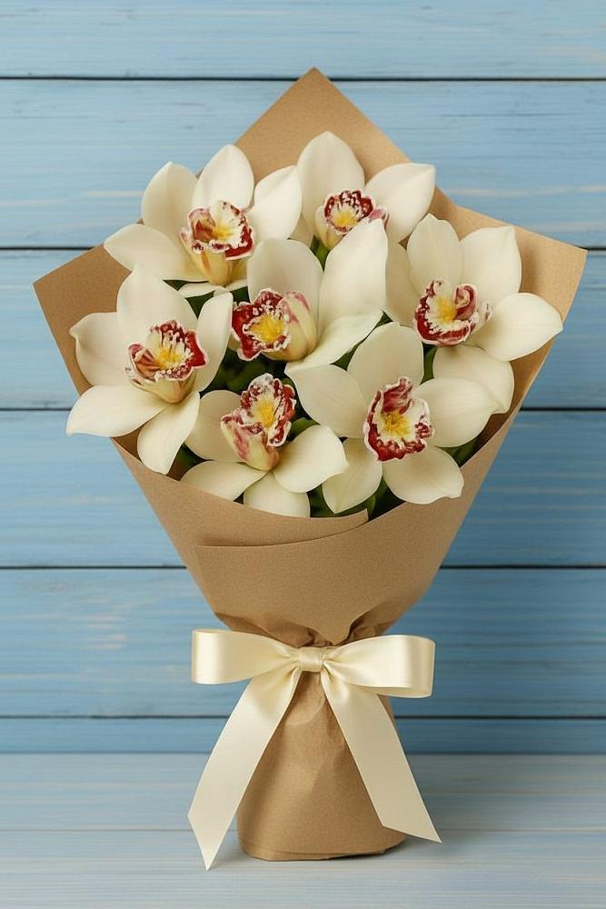 Букет 7 белых орхидей в Касимове Букет цветов из: Орхидеи и Розы в Касимове